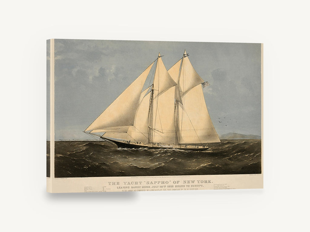 Schooner Under Full Sail, vintage schooner yacht sailing, coastal canvas wall art print ready to hang
