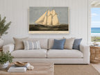 Schooner Under Full Sail coastal canvas print on the wall of a beach house living room