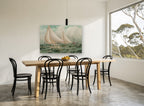 Yacht Race Under Full Sail coastal canvas print on the wall of a dining room