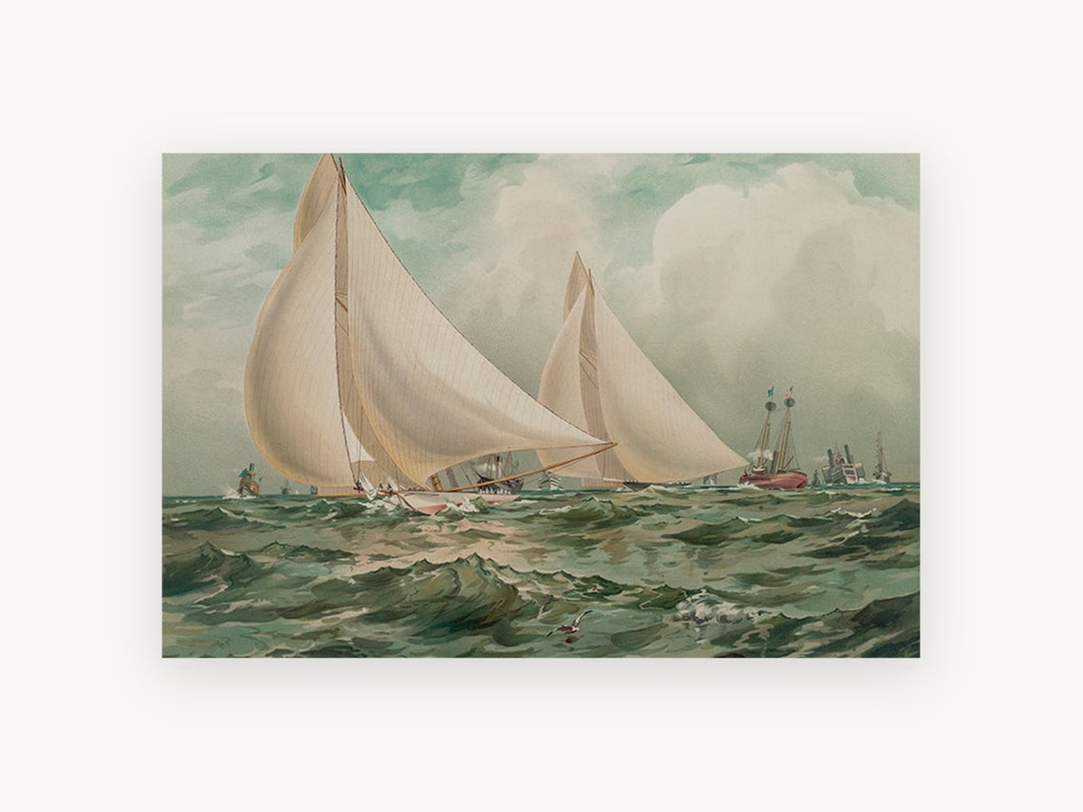 Yacht Race Under Full Sail, coastal canvas wall art print, front view