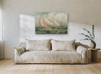 Yacht Race Under Full Sail coastal canvas print on the wall of a living room