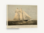 Meteor Under Full Sail, vintage schooner yacht sailing lithograph, coastal canvas wall art print ready to hang
