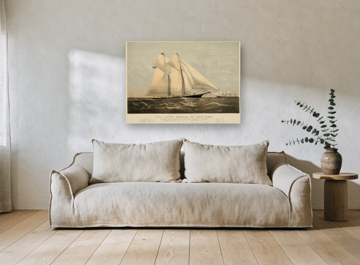 Meteor Under Full Sail coastal canvas print on the wall of a living room