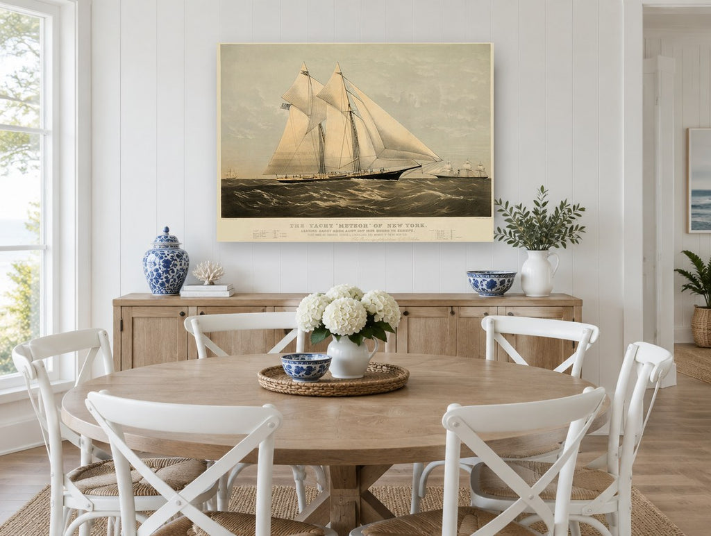 Meteor Under Full Sail coastal canvas print on the wall of a Hamptons dining room