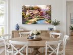 Thatched Cottage Duck Pond floral canvas print on the wall of a Hamptons dining room
