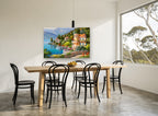 Lakeside Villa Terrace floral canvas print on the wall of a dining room