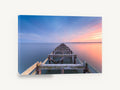 Dusk Along the Old Pier, derelict pier sunset seascape photograph, coastal canvas wall art print ready to hang
