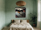 Autobahn Race Car 70 vintage canvas print on the wall of a bedroom