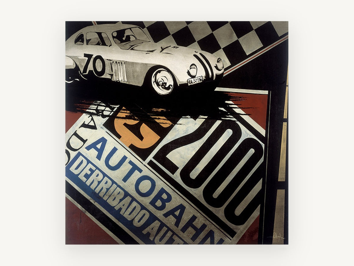Autobahn Race Car 70, vintage canvas wall art print, front view