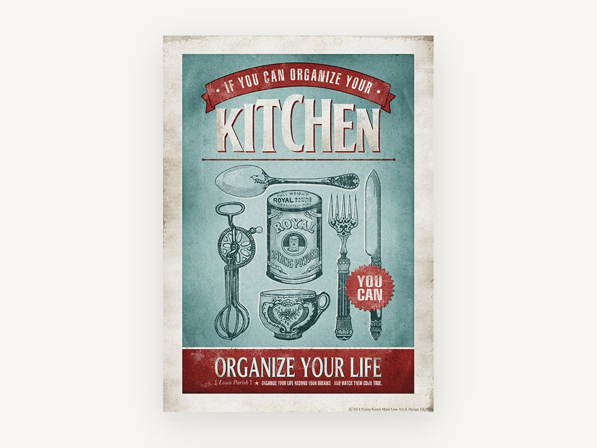 Organize Your Kitchen, vintage canvas wall art print, front view