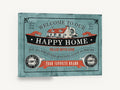 Welcome to Our Happy Home, retro happy home typography sign, stretched canvas wall art print ready to hang
