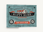 Welcome to Our Happy Home, retro happy home typography sign, stretched canvas wall art print ready to hang