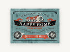 Welcome to Our Happy Home, vintage canvas wall art print, front view
