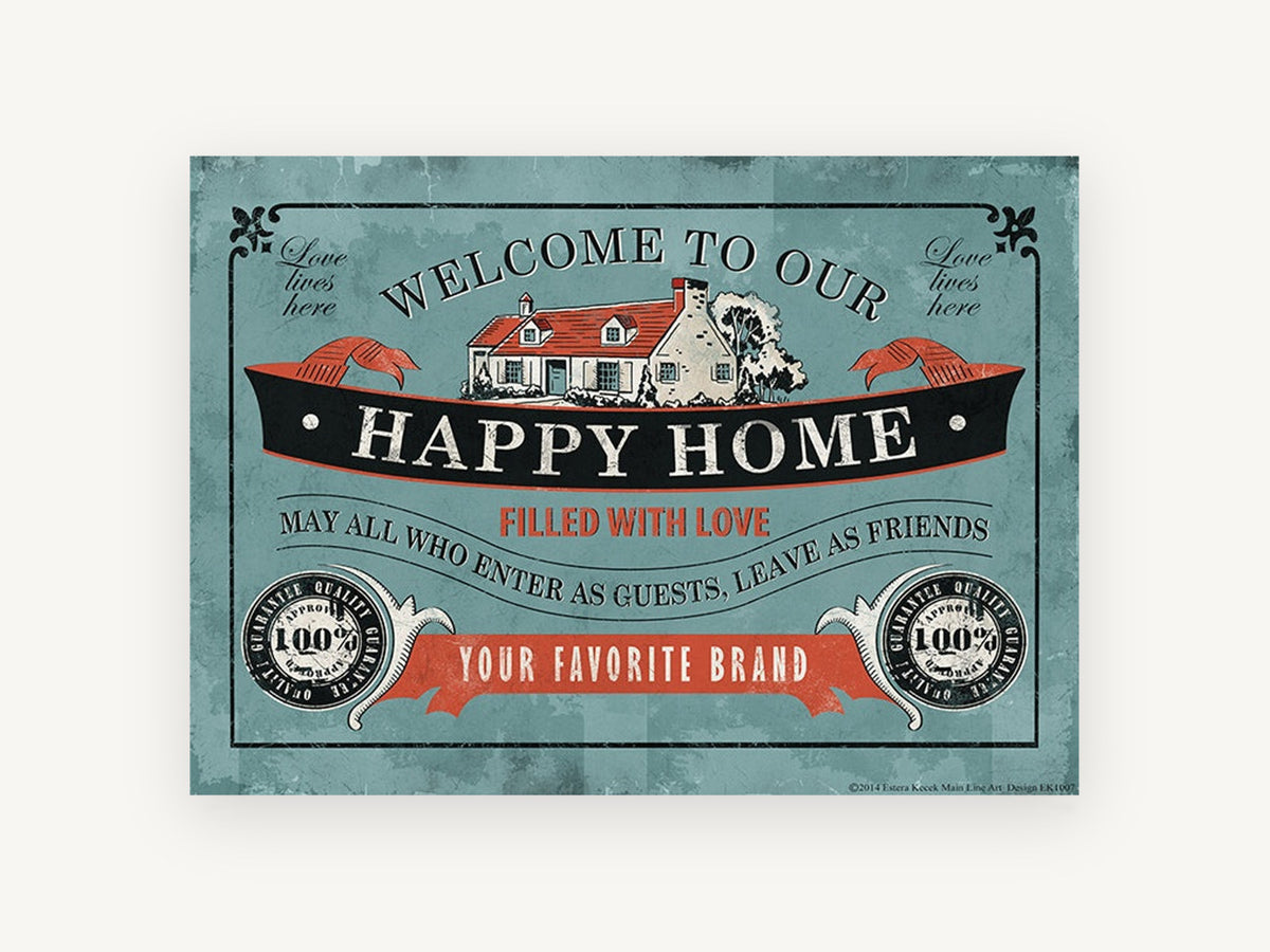 Welcome to Our Happy Home, vintage canvas wall art print, front view