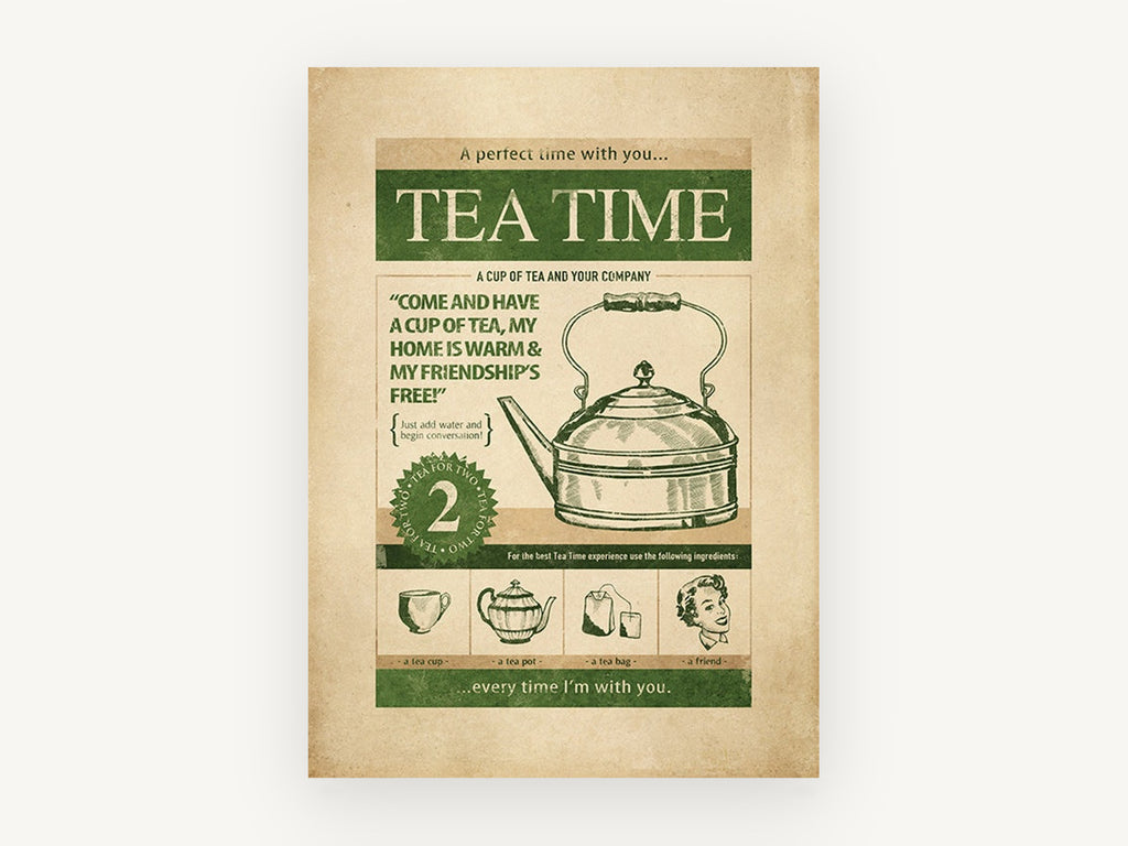 Tea Time Friendship, vintage canvas wall art print, front view
