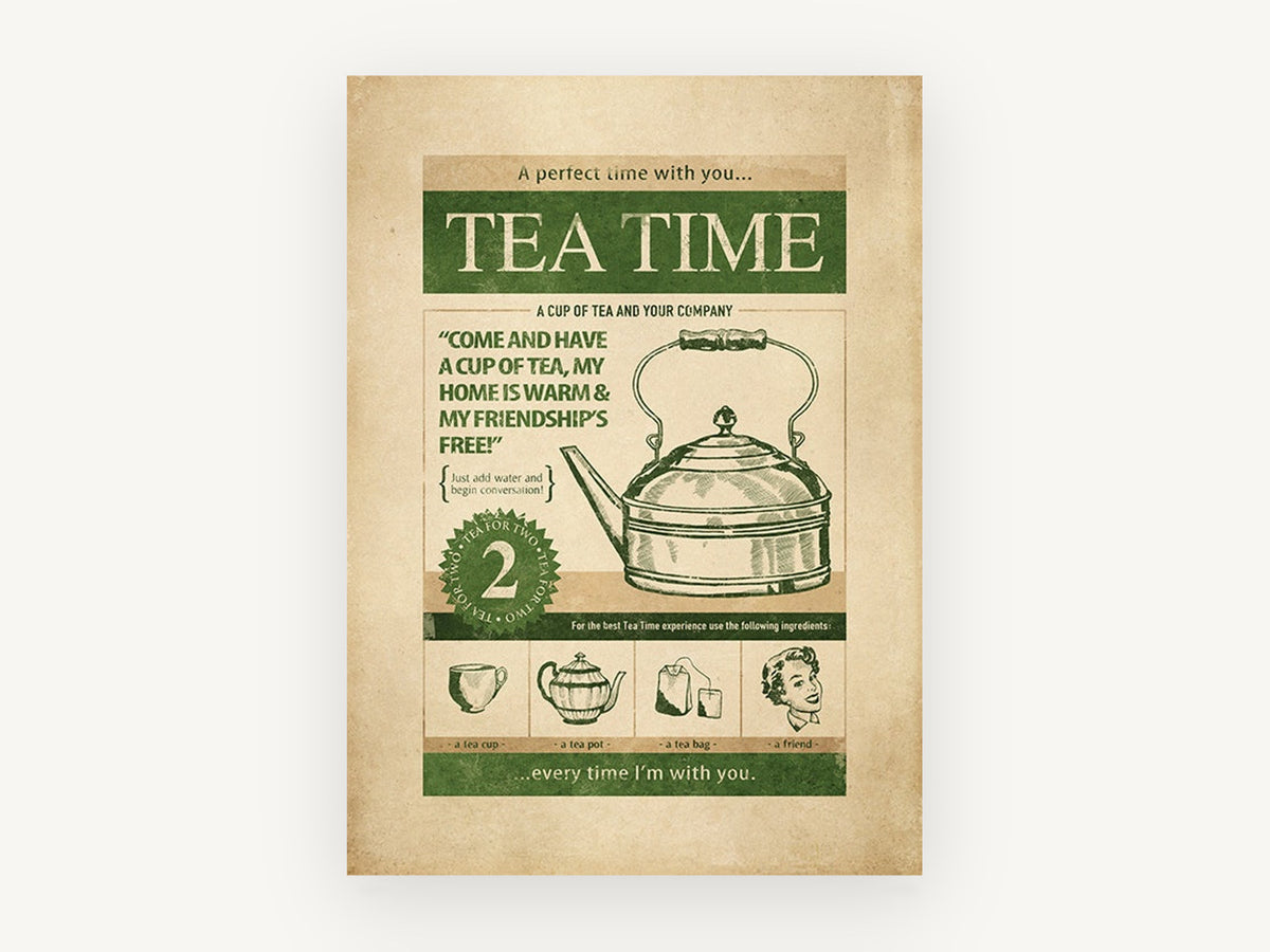 Tea Time Friendship, vintage canvas wall art print, front view