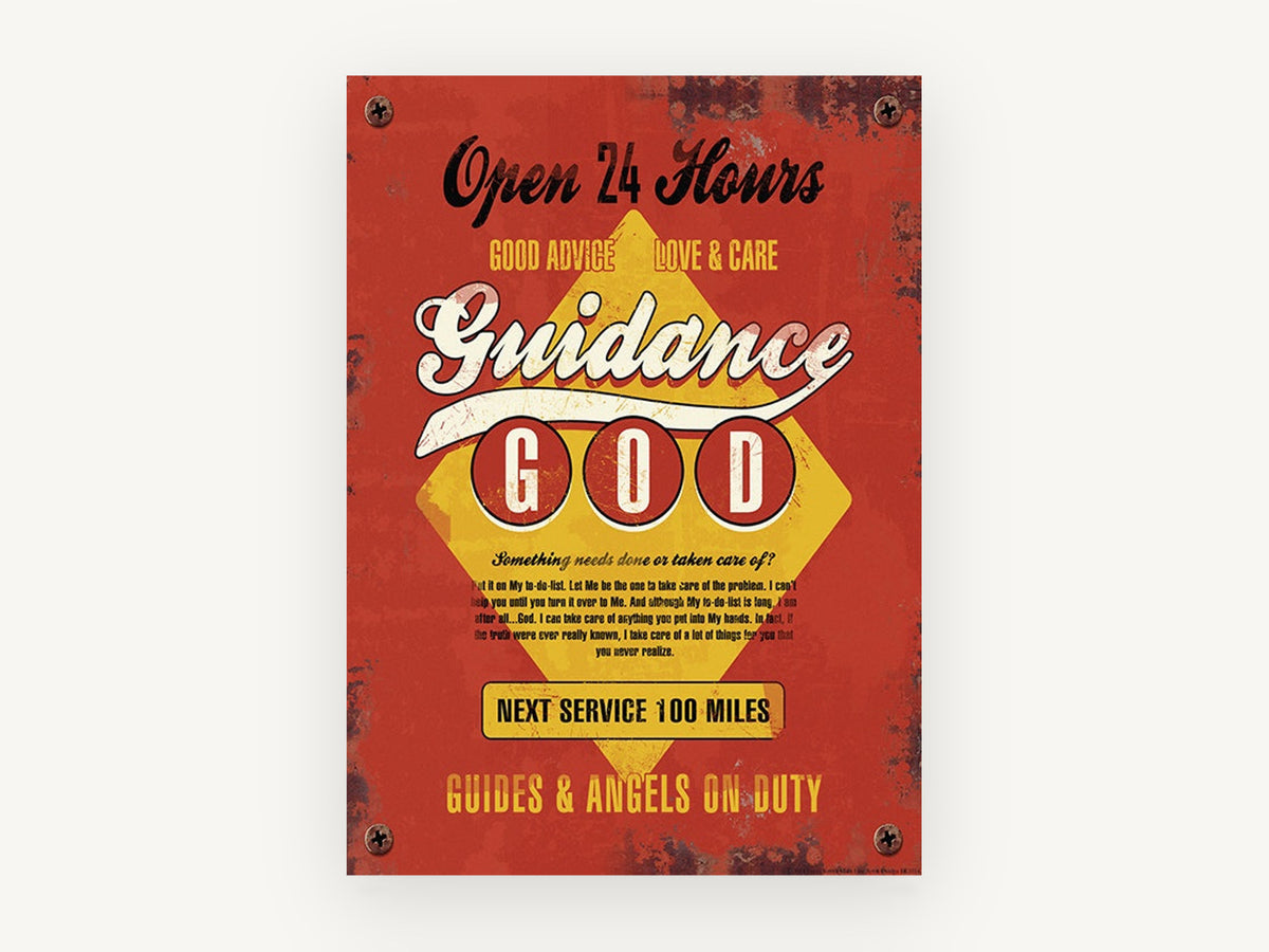Guidance Open 24 Hours, vintage canvas wall art print, front view