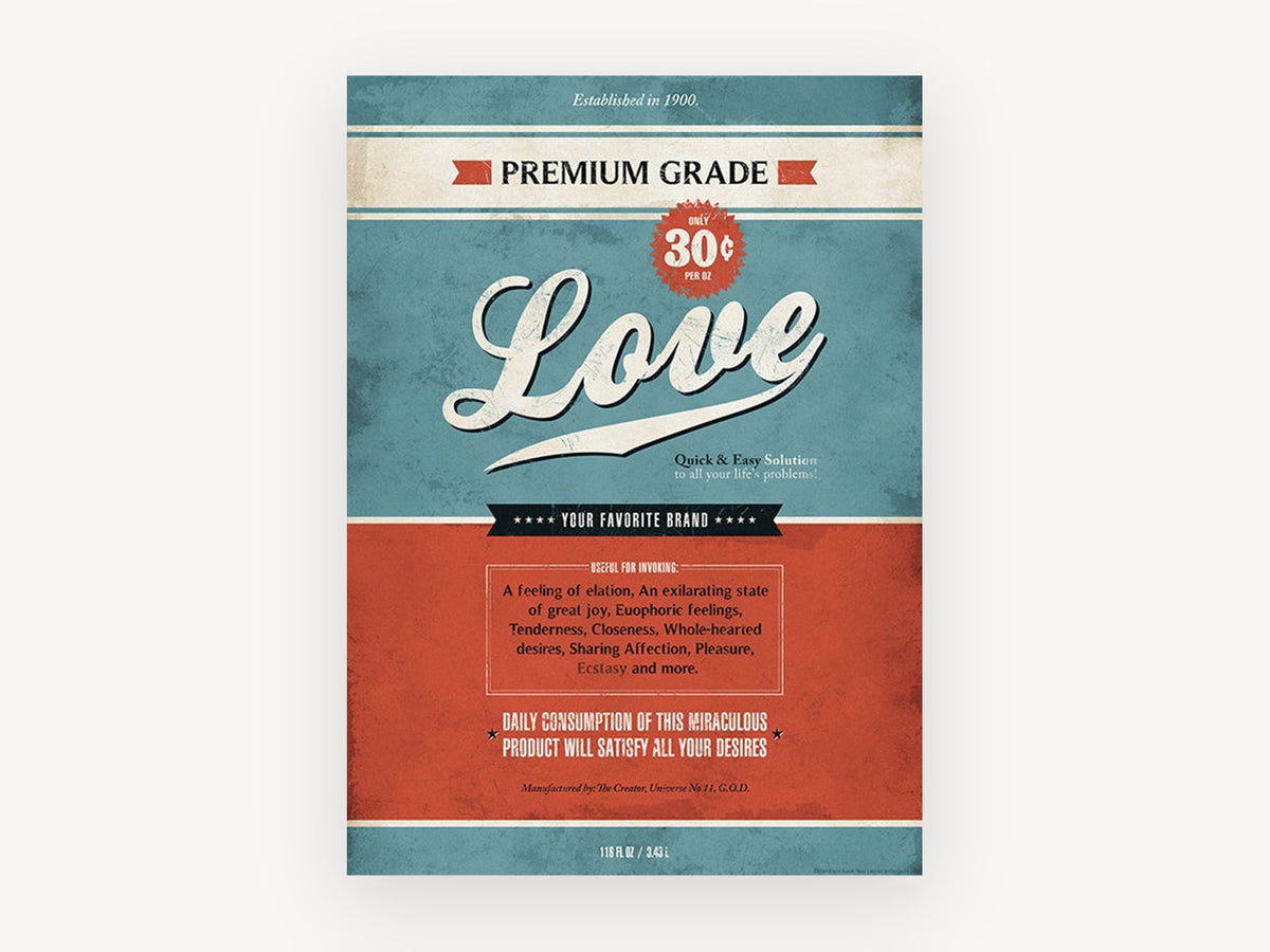 Love, Premium Grade, vintage canvas wall art print, front view