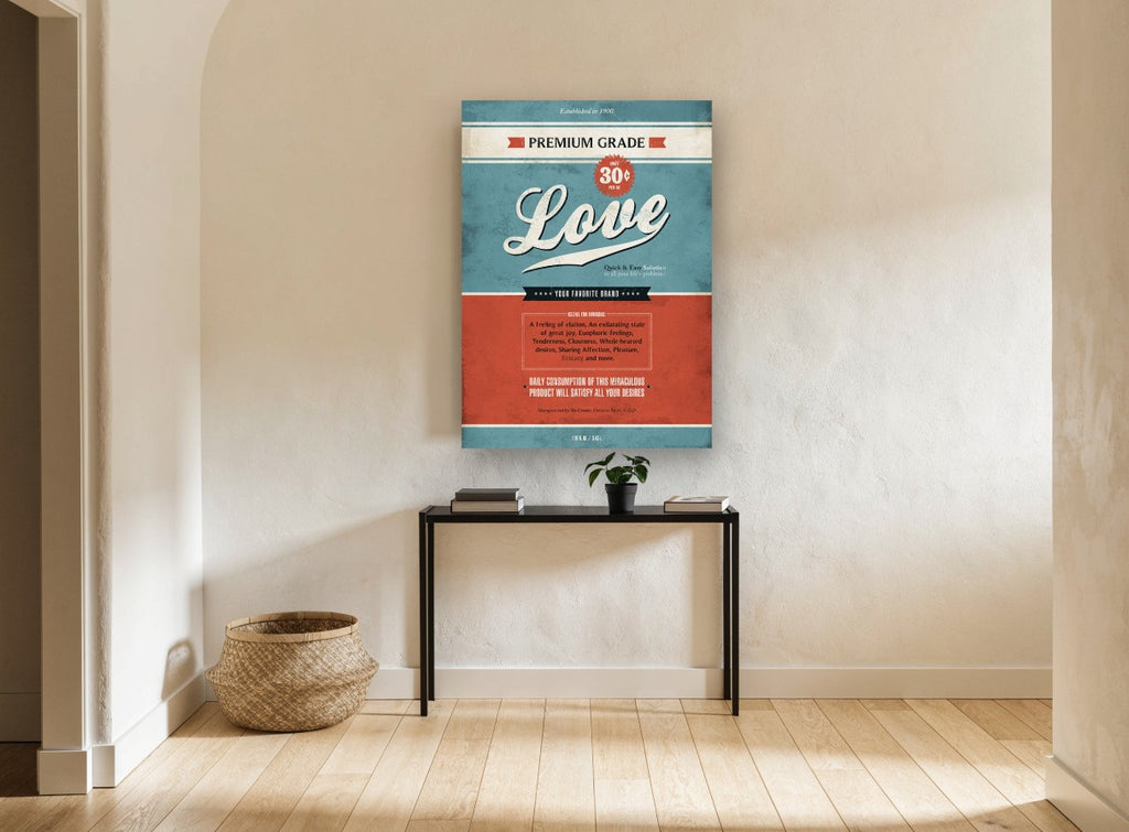 Love, Premium Grade vintage canvas print on the wall of a hallway