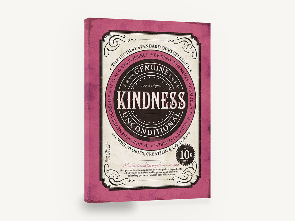 Genuine Kindness Label, vintage kindness apothecary label poster, stretched canvas wall art print ready to hang