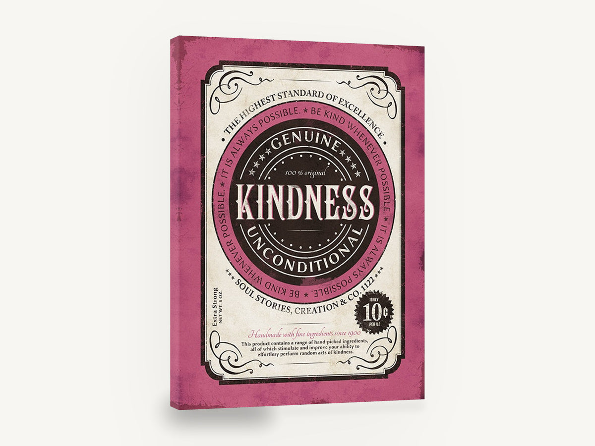 Genuine Kindness Label, vintage kindness apothecary label poster, stretched canvas wall art print ready to hang