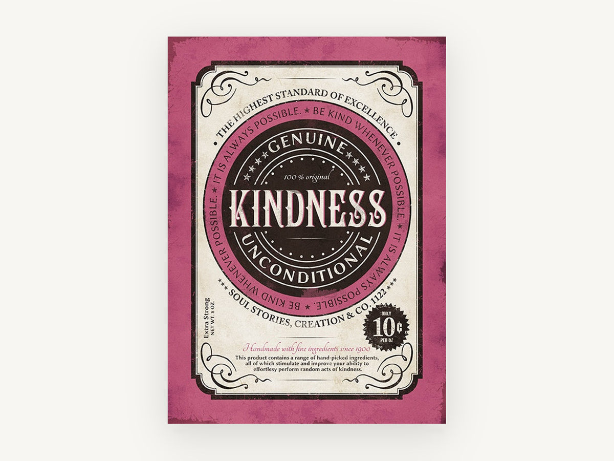 Genuine Kindness Label, vintage canvas wall art print, front view