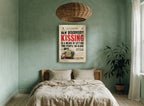 Kissing Makes the Front Page vintage canvas print on the wall of a bedroom