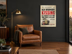Kissing Makes the Front Page vintage canvas print on the wall of a charcoal living room