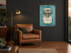Morning's Healing Liquid vintage canvas print on the wall of a charcoal living room