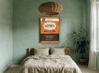 Happiness Label vintage canvas print on the wall of a bedroom