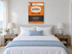 Happiness Label vintage canvas print on the wall of a coastal bedroom