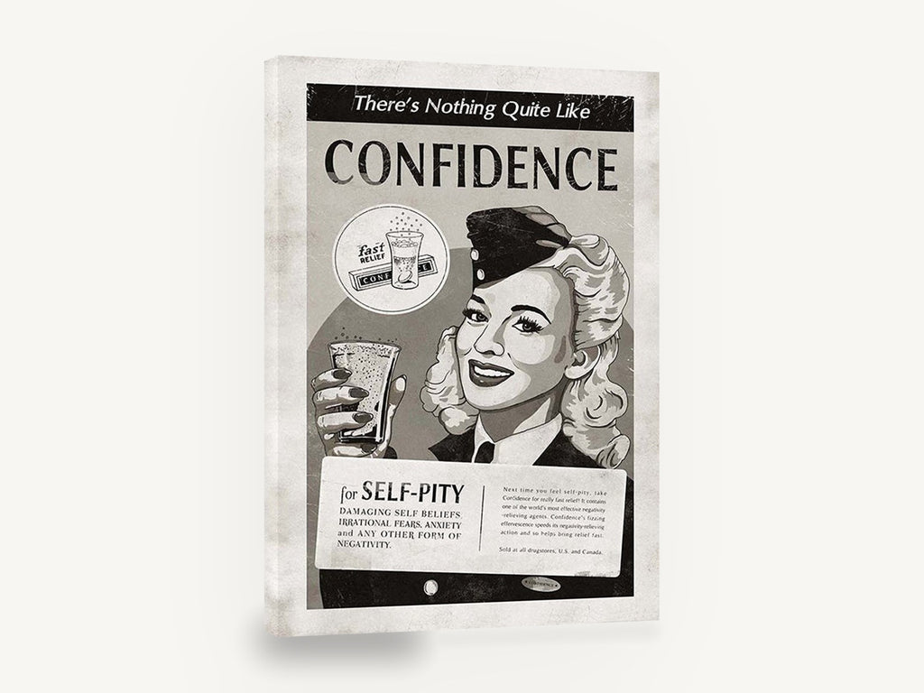 Confidence Fizzing Relief, vintage confidence fizzing tablet advertisement, stretched canvas wall art print ready to hang