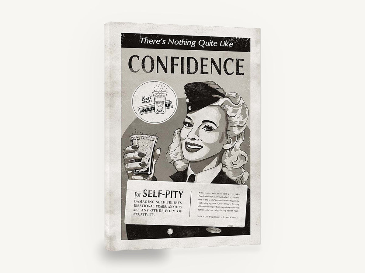 Confidence Fizzing Relief, vintage confidence fizzing tablet advertisement, stretched canvas wall art print ready to hang