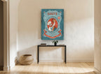 Cake's Wisdom Dessert First vintage canvas print on the wall of a hallway