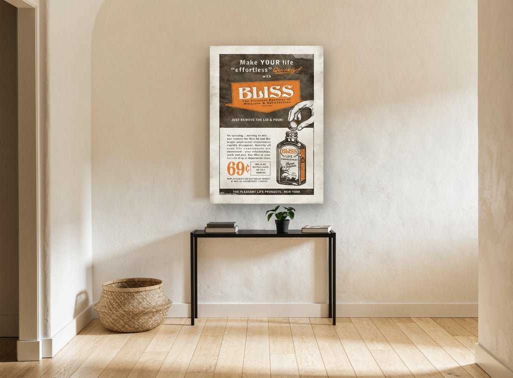 Bliss Life Enhancement vintage canvas print on the wall of a hallway