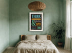 Think Only Positive vintage canvas print on the wall of a bedroom