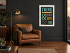 Think Only Positive vintage canvas print on the wall of a charcoal living room