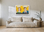 Guess Who Had Coffee vintage canvas print on the wall of a living room
