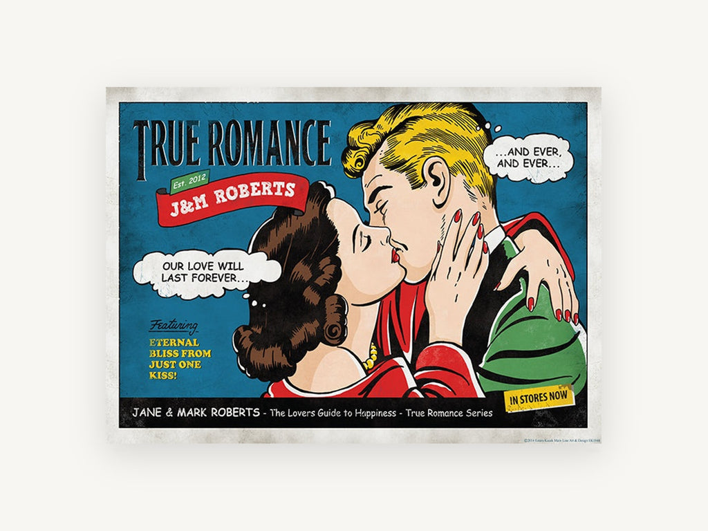 True Romance Kiss, vintage canvas wall art print, front view