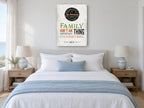 Family Is Everything vintage canvas print on the wall of a coastal bedroom