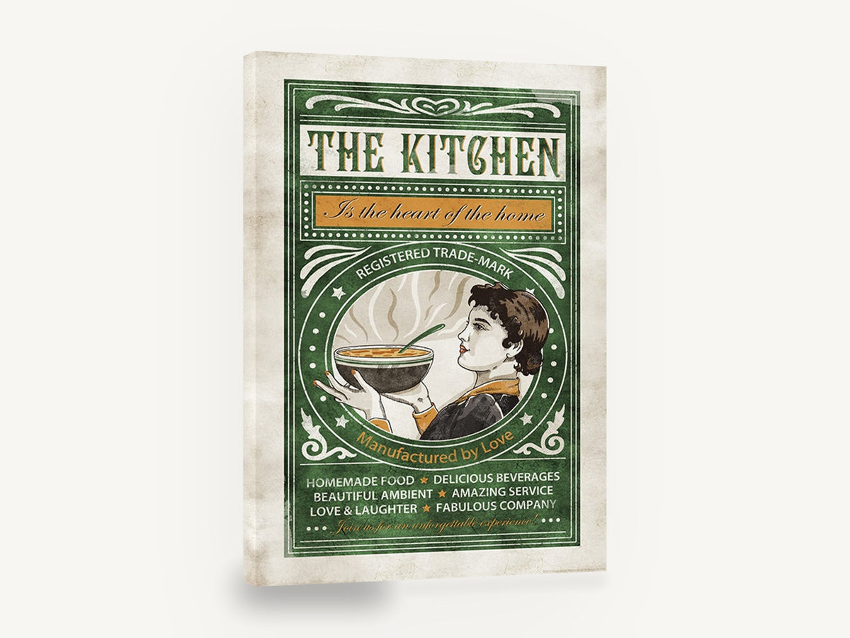 Heart of the Home, vintage kitchen trade-mark poster, stretched canvas wall art print ready to hang