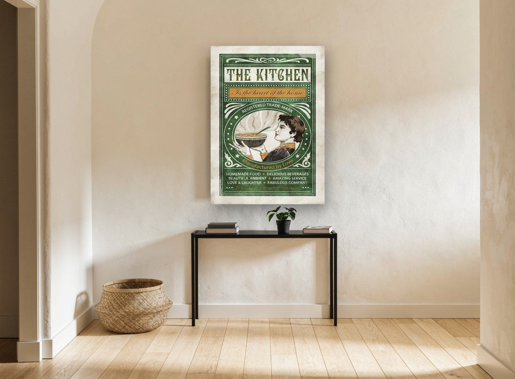 Heart of the Home vintage canvas print on the wall of a hallway