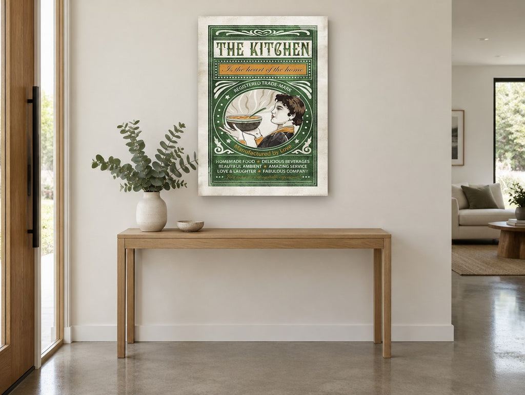 Heart of the Home vintage canvas print on the wall of a entry hall