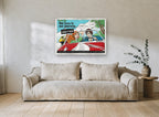 Our Love Is Our Journey vintage canvas print on the wall of a living room