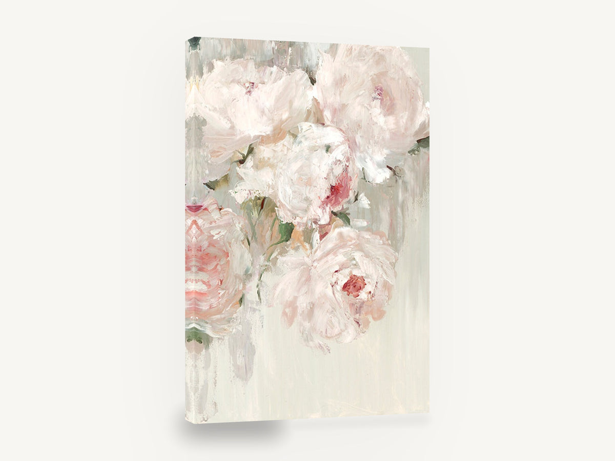 Blush Peony Drift, blush pink peony floral painting, floral canvas wall art print ready to hang