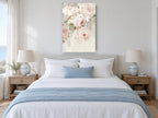 Blush Peony Drift floral canvas print on the wall of a coastal bedroom