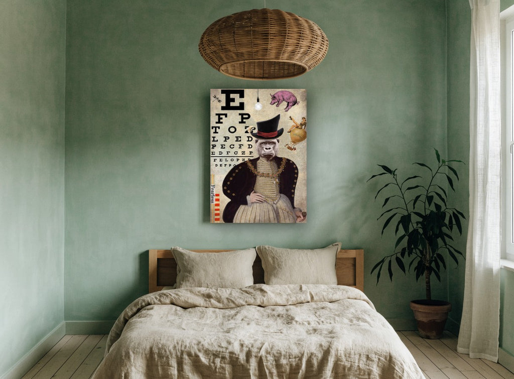 Fearless Gorilla Eye Test animal canvas print on the wall of a bedroom