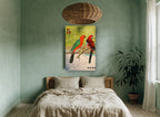 Two Parrots Collage animal canvas print on the wall of a bedroom