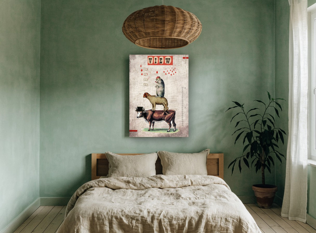 Farmyard Stack Collage animal canvas print on the wall of a bedroom