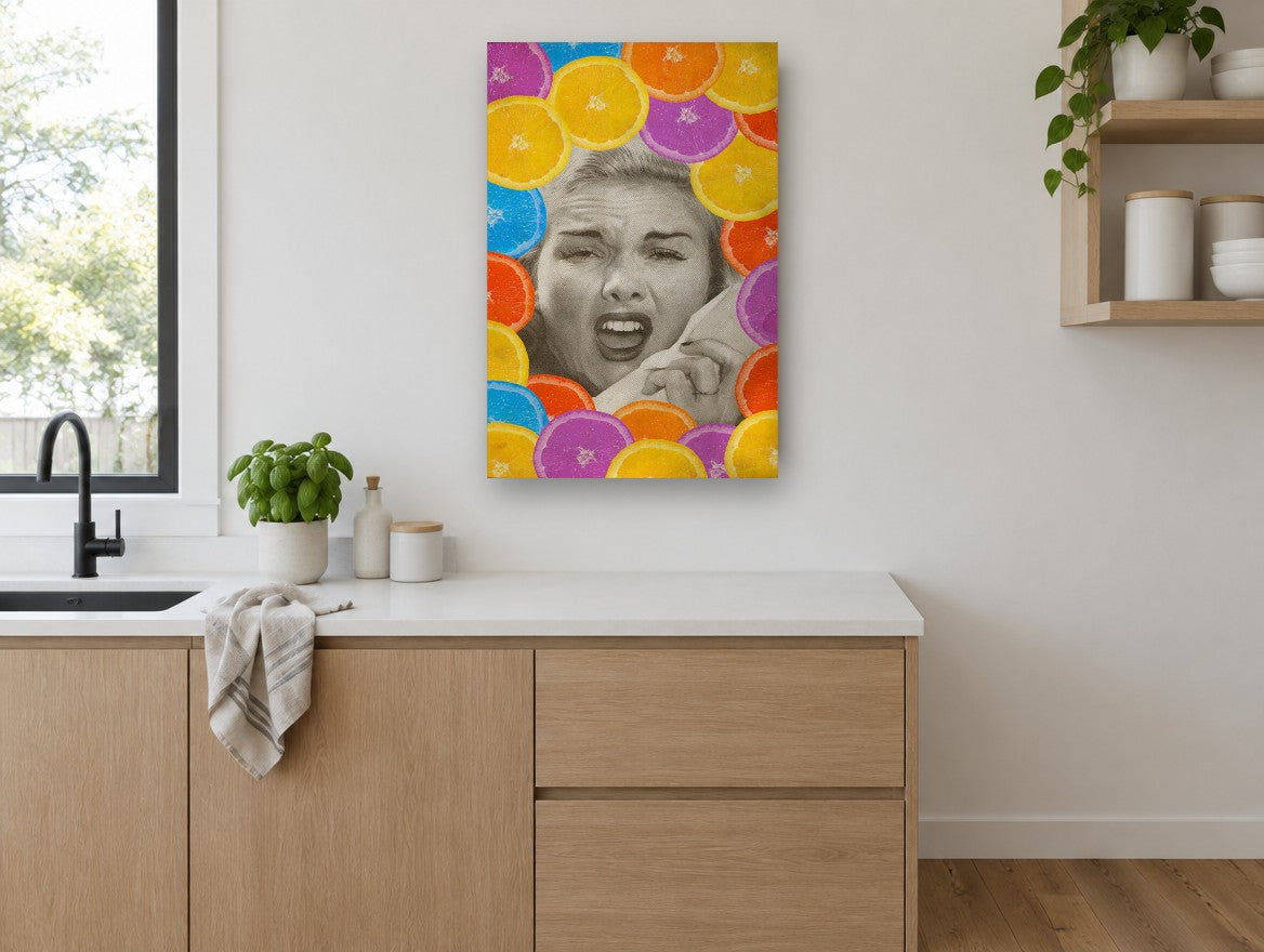 Citrus Sneeze kitchen canvas print on the wall of a kitchen
